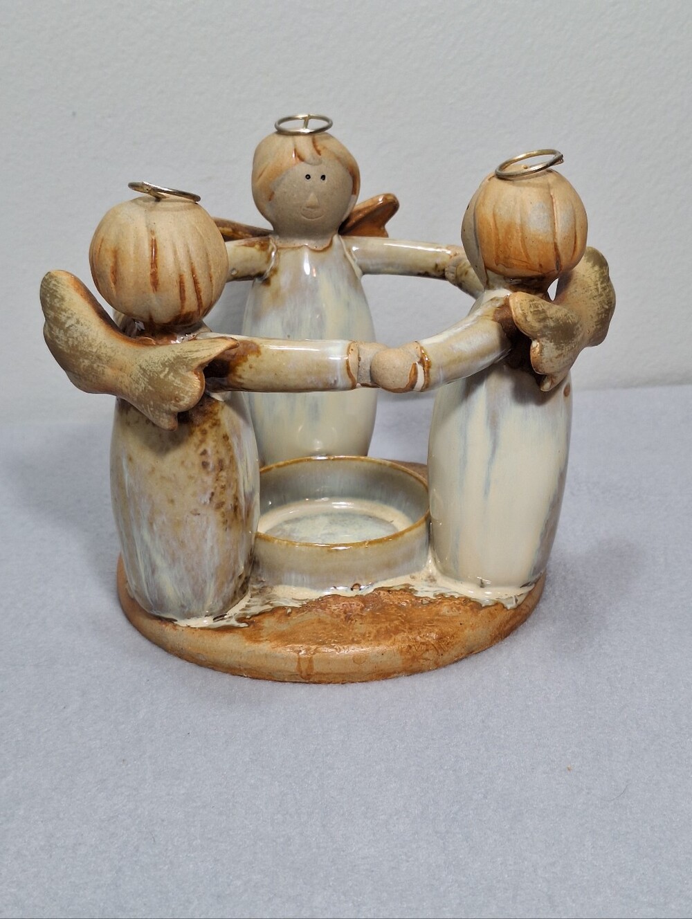 Vintage Ceramic Angel Circle Of Friends Votive Candle Holder Halos Wings Glazed